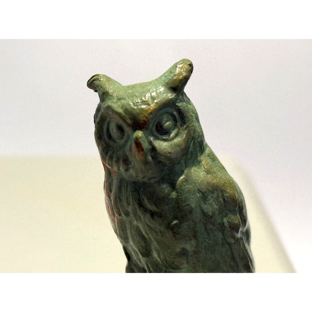 Vintage Mini Owl Solid Brass Figurine Statue Paper Weight 1¾" x ¾"